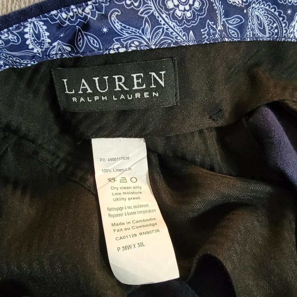 Vintage Y2k Lauren Ralph Lauren 100% Linen Men's Dress Pants Navy Blue 36x30